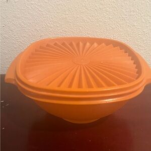 Vintage Tupperware Orange Servalier Bowl with Lid • Retro Kitchen Storage •